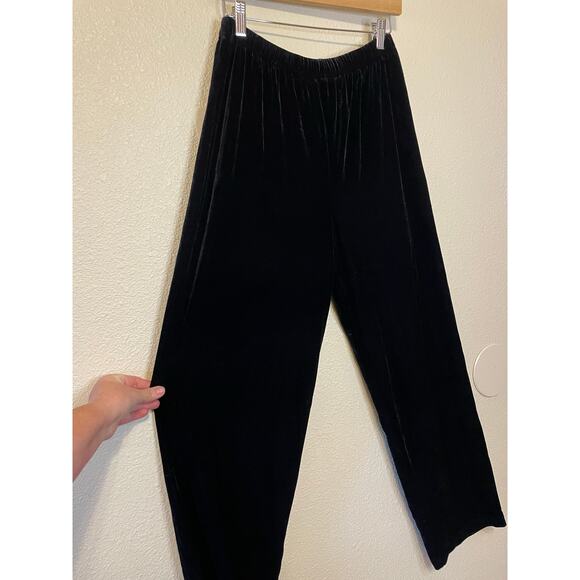 Monroe & Main Whimsy Goth Black Velour Velvet Elastic Waist Straight Leg Pants M - Picture 3 of 10